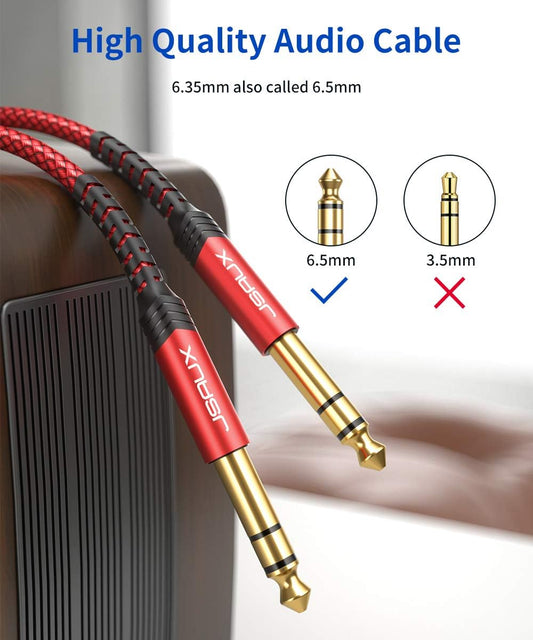 1/4 Inch Cable Guitar Cable 10FT, Instrument Cable 6.35Mm (1/4) TRS to 6.35Mm (1/4) TRS Stereo Audio Cable Male to Male Straight-To-Straight for Electric Guitar, Bass, Mandolin - Red 3M