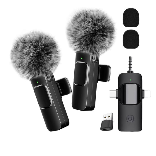 2025 Hot 4 in 1 Wireless Lavalier Microphone for Iphone Android 3.5Mm for Radio Live Recording Noise Reduction Mini Microphone