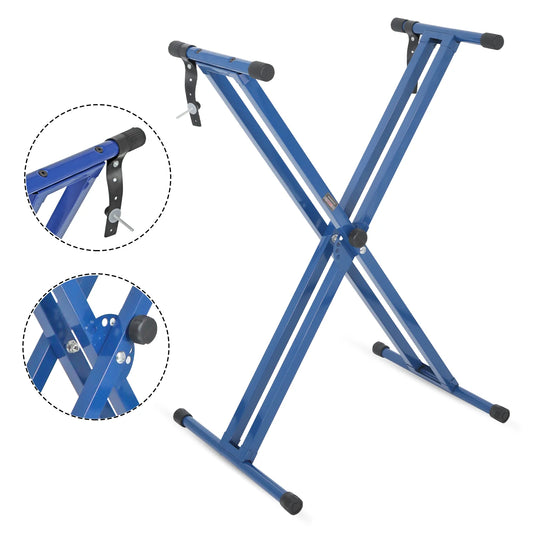 5Core Keyboard Stand Double X Style Adjustable Lift Piano Riser for 49 to 88 Keys BLUE