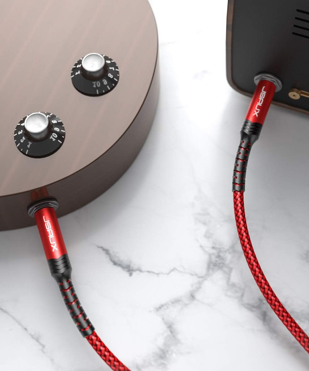 1/4 Inch Cable Guitar Cable 10FT, Instrument Cable 6.35Mm (1/4) TRS to 6.35Mm (1/4) TRS Stereo Audio Cable Male to Male Straight-To-Straight for Electric Guitar, Bass, Mandolin - Red 3M