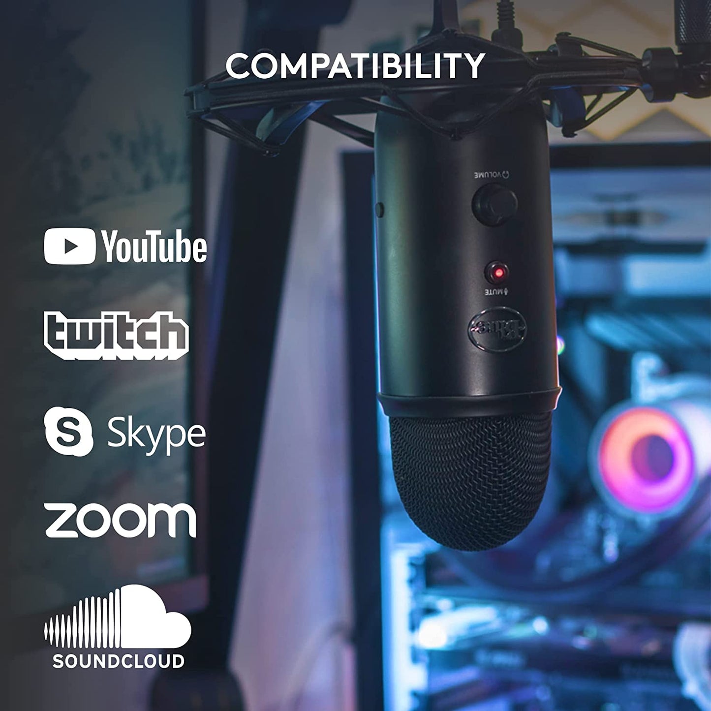 Yeti USB Microphone for Gaming, Streaming, Podcasting, Twitch, Youtube, Discord, Recording for PC and Mac, 4 Polar Patterns, Studio Quality Sound, Plug & Play-Blackout