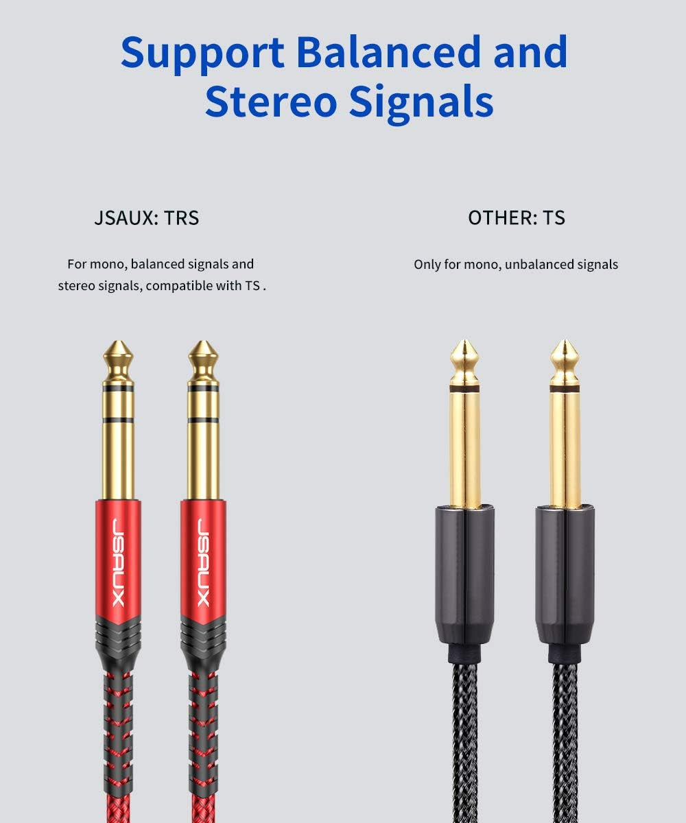1/4 Inch Cable Guitar Cable 10FT, Instrument Cable 6.35Mm (1/4) TRS to 6.35Mm (1/4) TRS Stereo Audio Cable Male to Male Straight-To-Straight for Electric Guitar, Bass, Mandolin - Red 3M