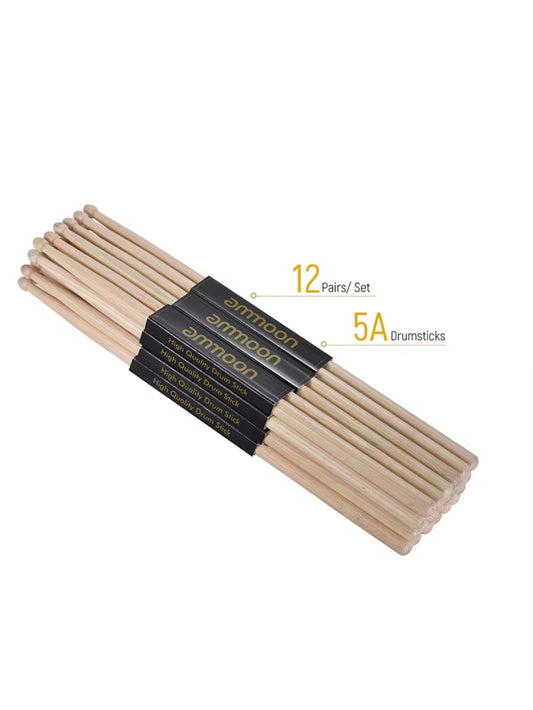 Ammoon 3 /12 Pairs of 5A Wooden Drumsticks Drum Sticks Fraxinus Mandshurica Wood Drum Set Drum Percussion Instrument Accessories
