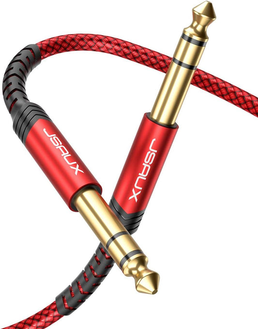 1/4 Inch Cable Guitar Cable 10FT, Instrument Cable 6.35Mm (1/4) TRS to 6.35Mm (1/4) TRS Stereo Audio Cable Male to Male Straight-To-Straight for Electric Guitar, Bass, Mandolin - Red 3M