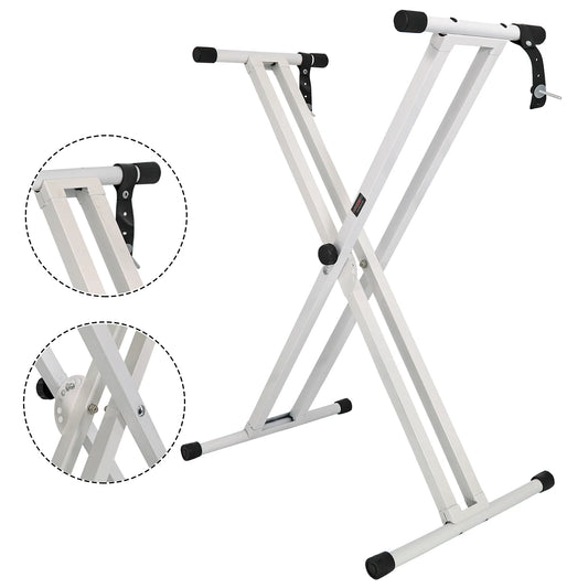 5Core Keyboard Stand Double X Style Adjustable Lift Piano Riser for 49 to 88 Keys WHITE