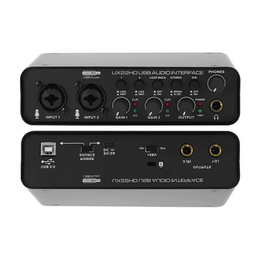 UX22 Audio Interface Soundkarte 32-Bit/192Khz Ad Converter, E-Gitarre Live-Aufnahme Profession Eller Studio-Gesang, Podcast