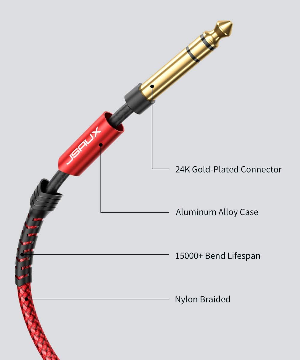 1/4 Inch Cable Guitar Cable 10FT, Instrument Cable 6.35Mm (1/4) TRS to 6.35Mm (1/4) TRS Stereo Audio Cable Male to Male Straight-To-Straight for Electric Guitar, Bass, Mandolin - Red 3M