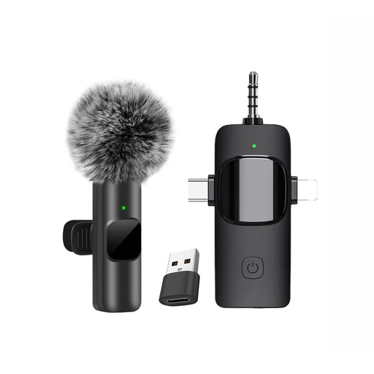 2025 Hot 4 in 1 Wireless Lavalier Microphone for Iphone Android 3.5Mm for Radio Live Recording Noise Reduction Mini Microphone