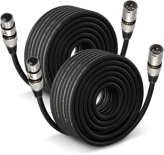 XLR Cable 50 Ft 2 Pack, Balanced DMX Cable, 3 Pin Male to Female Microphone Cable Mic Patch Cords Compatible with Speakers, Mixer, Stage Lighting