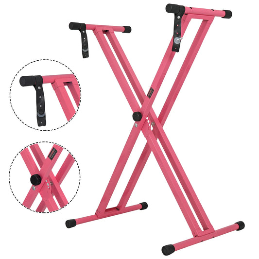5Core Keyboard Stand Double X Style Adjustable Lift Piano Riser for 49 to 88 Keys BABY PINK