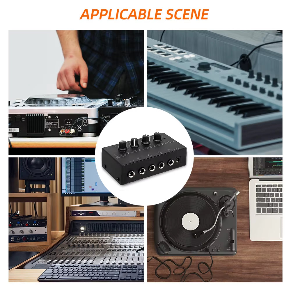 HA400 Mini Amplifier Headphone Amplifier 4 Channels Ultra-Compact Stereo Audio Amplifier Earphone Amplifier with Power Adapter