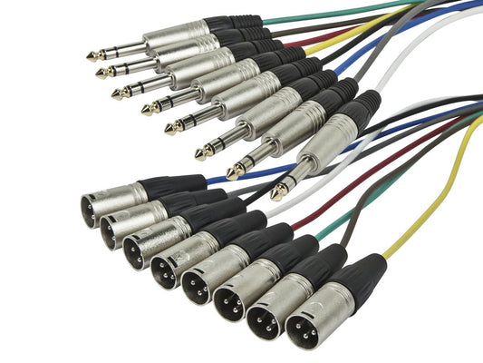 8-Channel 1/4-Inch TRS Male to XLR Male Snake Cable - 3 Feet, 26AWG, 8 Balanced