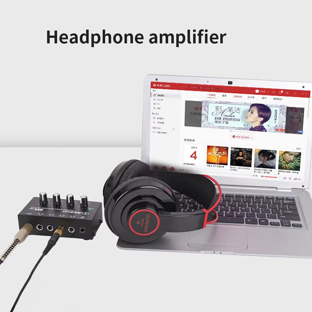 HA400 Mini Amplifier Headphone Amplifier 4 Channels Ultra-Compact Stereo Audio Amplifier Earphone Amplifier with Power Adapter