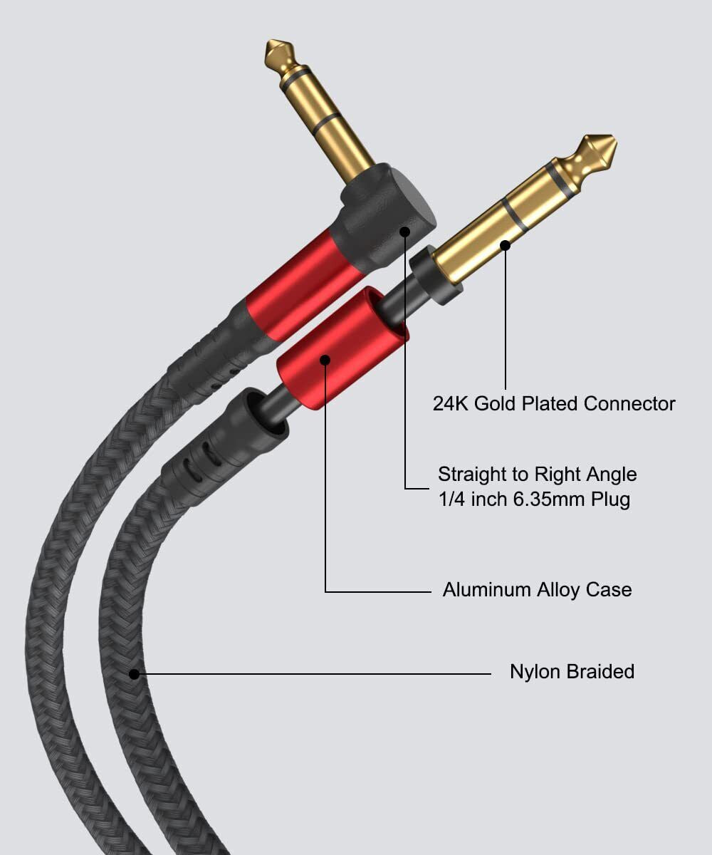 1/4 Inch Cable TRS Guitar Cable 10 Ft 2-Pack, Instrument Cable Guitar AMP Cord