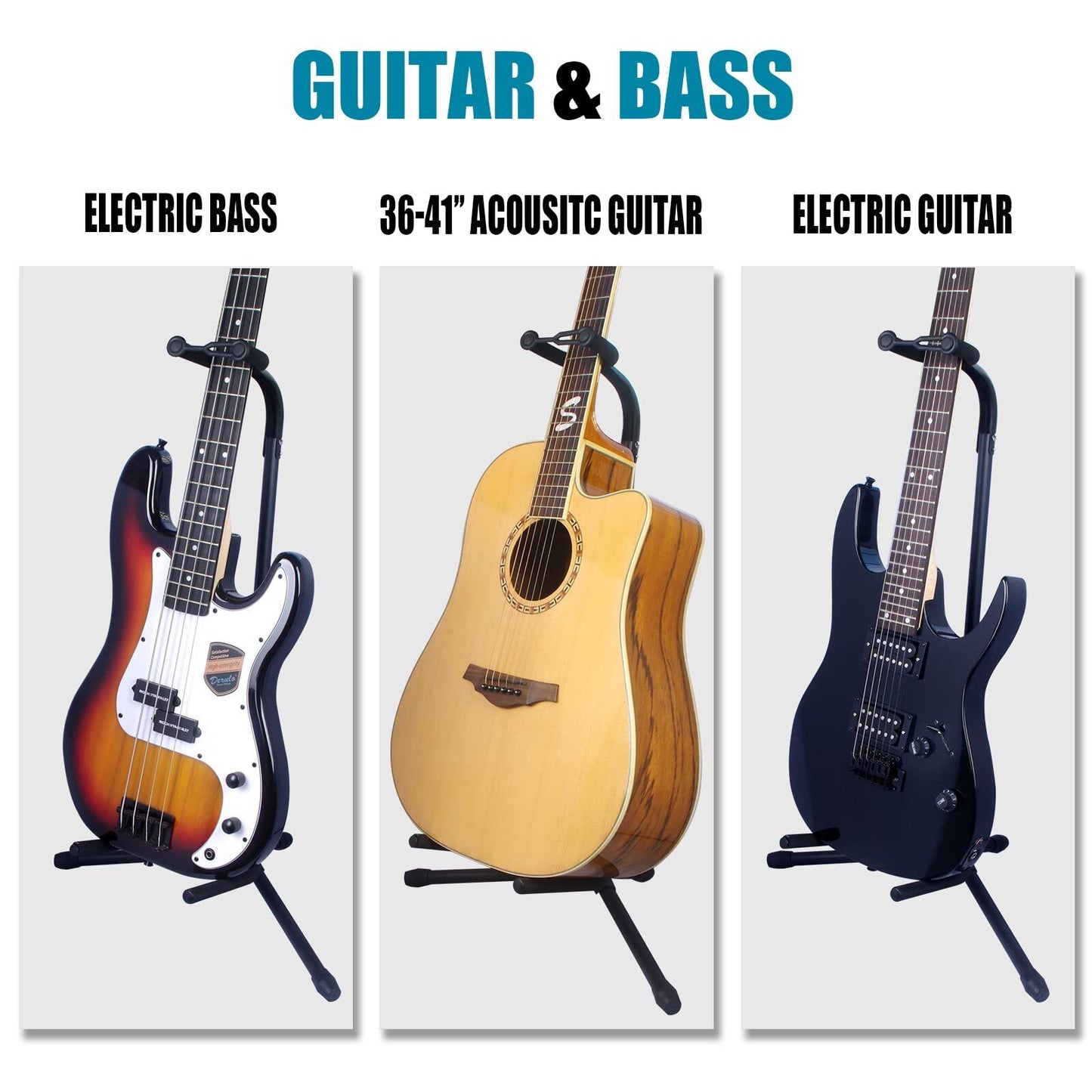 GLEAM Guitar Stand - Adjustable for Electric Acoustic Guitars and Bass Guitar