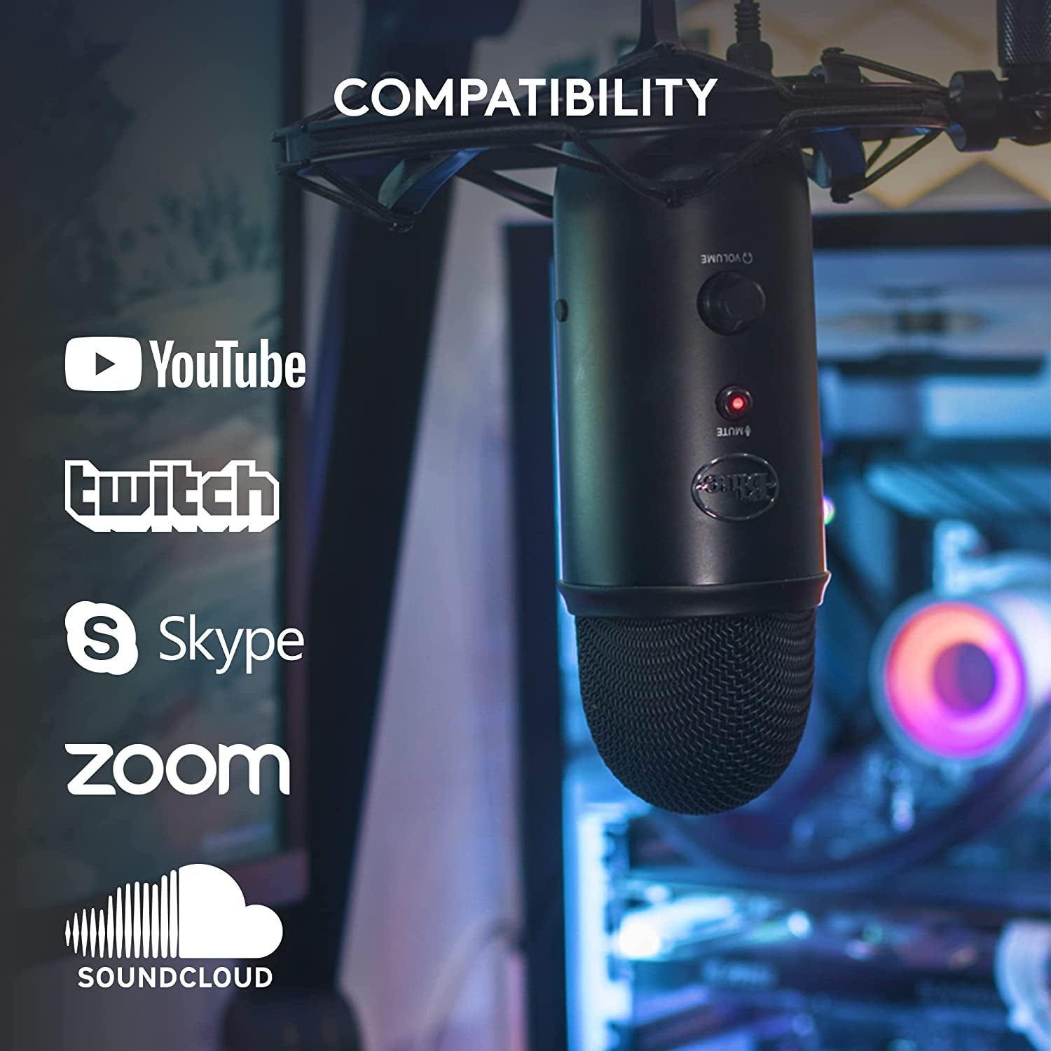 Yeti USB Microphone for Gaming, Streaming, Podcasting, Twitch, Youtube, Discord, Recording for PC and Mac, 4 Polar Patterns, Studio Quality Sound, Plug & Play-Blackout