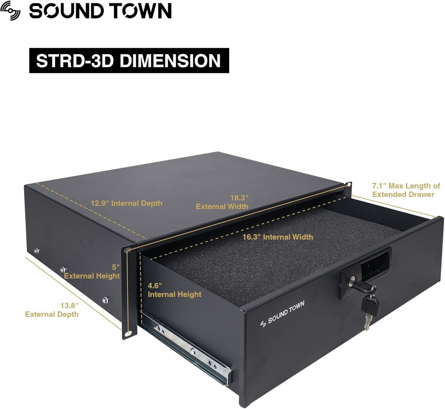 Heavy-Duty 1/2" (12Mm) Plywood 14U PA DJ Pro Audio Rack/Road ATA Case with 11U Slant Mixer Top, Locking Drawer, 20’’ Rackable Depth and Casters (STMR-14D3)