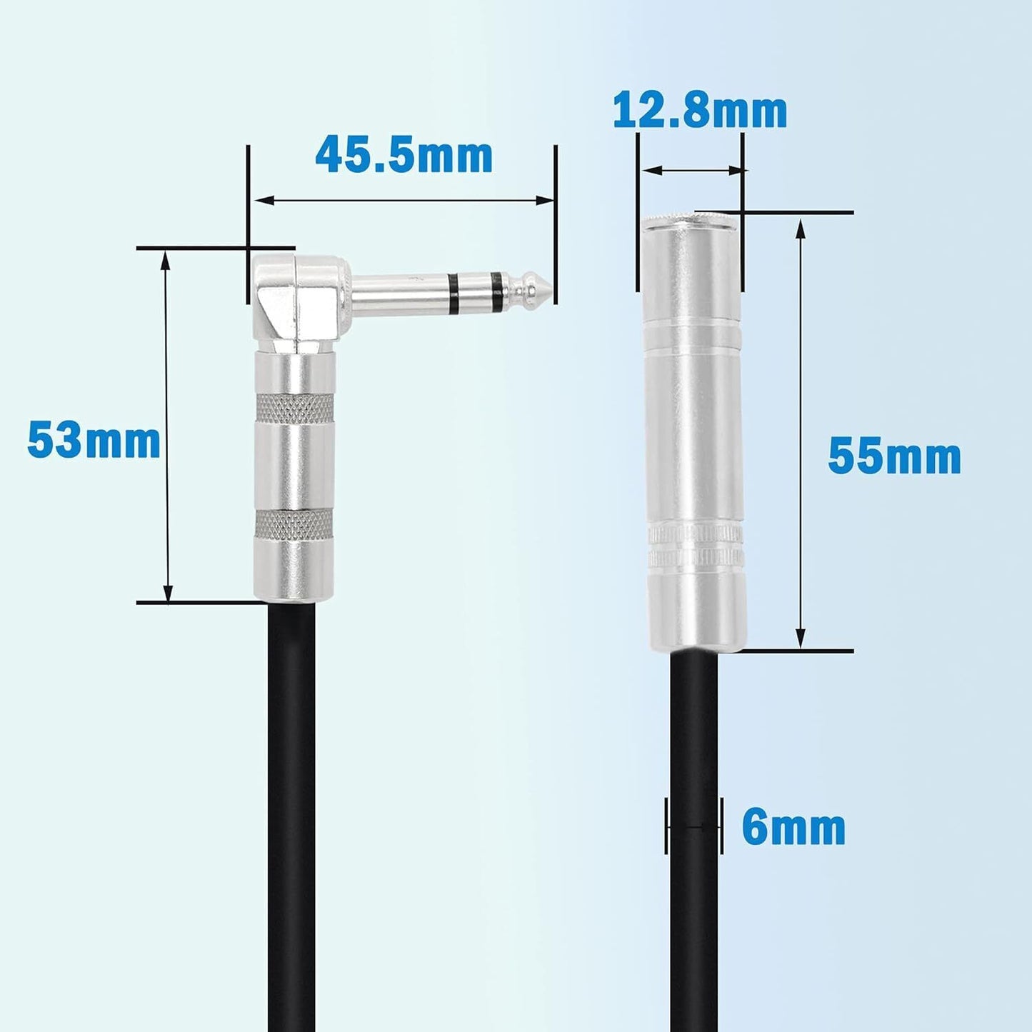 PNGKNYOCN 1/4 Inch Stereo Extension Cable Right Angle 6.35Mm Male to Female TRS