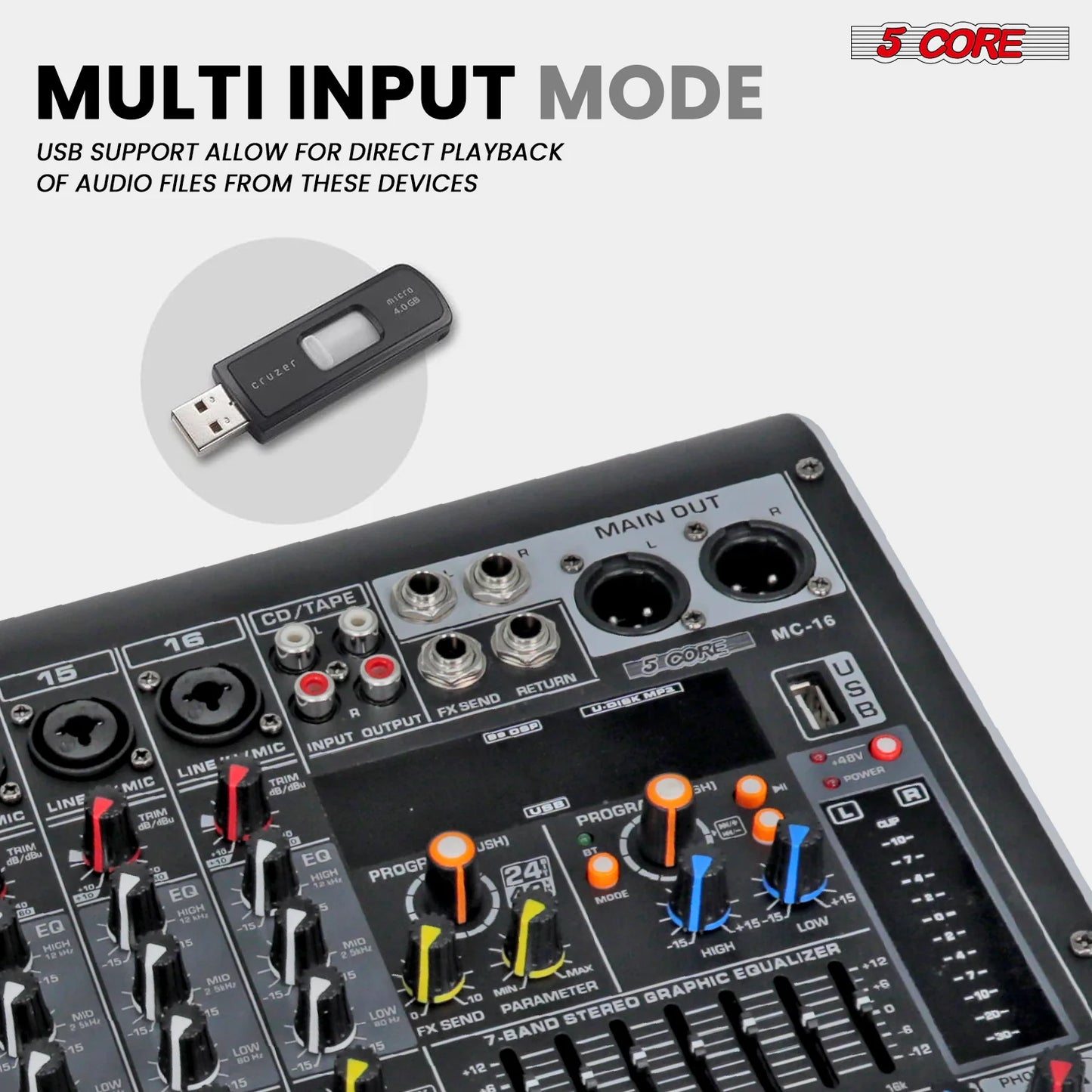 5Core 16-Channel Professional Audio Mixer with Bluetooth and USB Connectivity