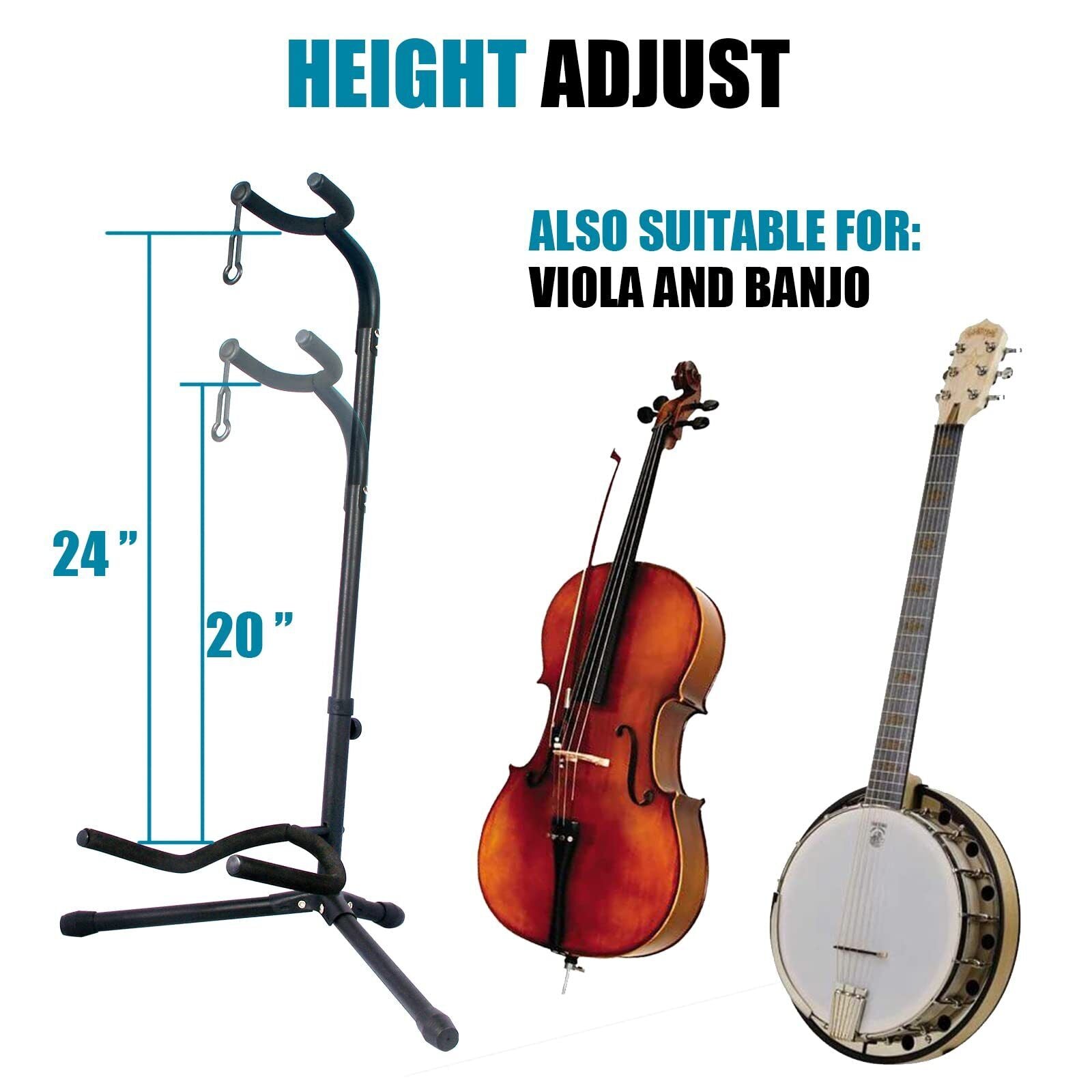 GLEAM Guitar Stand - Adjustable for Electric Acoustic Guitars and Bass Guitar
