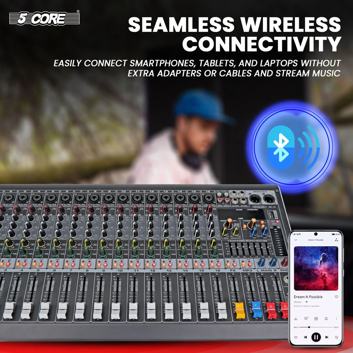 5Core 16-Channel Professional Audio Mixer with Bluetooth and USB Connectivity