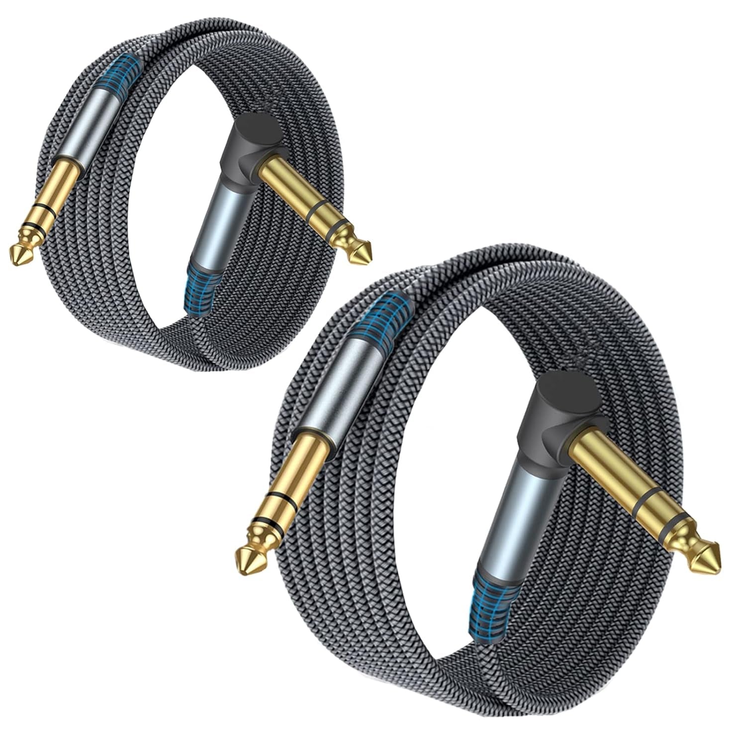 Guitar Cable [15Ft,2-Pack], Instrument Cable 6.35Mm to 6.35Mm Stereo Audio AMP 1/4 TRS Nylon Braided Cord for Electric Guitar, Bass,Mandolin,Keyboard and Pro Audio, Right Angle-To-Straight