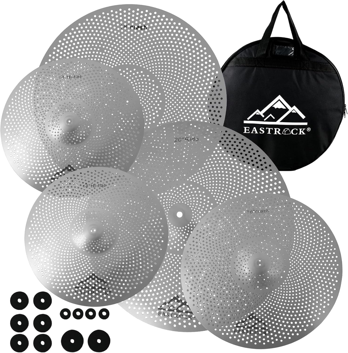 Low Volume Cymbal Pack Mute Cymbal Set 5 Pieces, 14"Hi-Hat+16"C