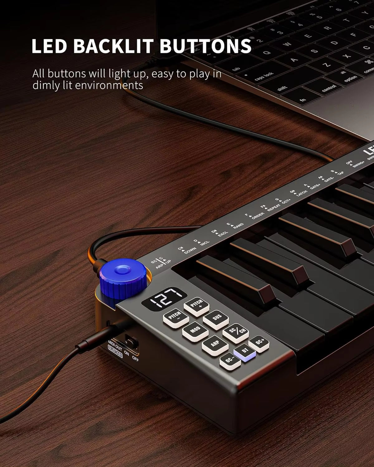 LEKATO Mini MIDI Keyboard 25 Key MIDI Controller Bluetooth MIDI Keyboard Mini Keys 360 Knob Small MIDI Keyboard